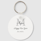 simple minimal happy new year monogram gray name  キーホルダー (裏面)