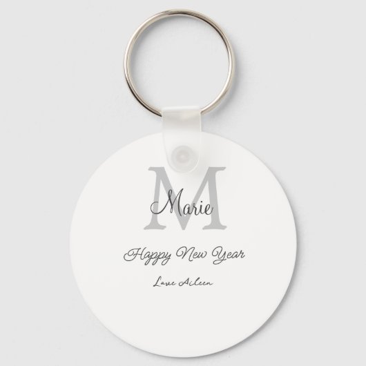 simple minimal happy new year monogram gray name  キーホルダー (裏面)