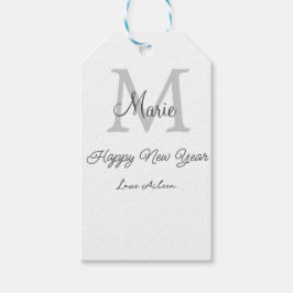 simple minimal happy new year monogram gray name  ギフトタグ