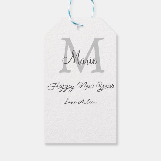 simple minimal happy new year monogram gray name  ギフトタグ (裏面)