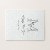 simple minimal happy new year monogram gray name  ジグソーパズル (横)