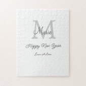 simple minimal happy new year monogram gray name  ジグソーパズル (縦)