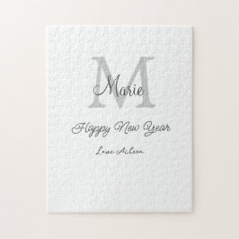 simple minimal happy new year monogram gray name  ジグソーパズル