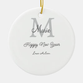 simple minimal happy new year monogram gray name  セラミックオーナメント