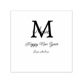 simple minimal happy new year monogram gray name  セルフインキングスタンプ