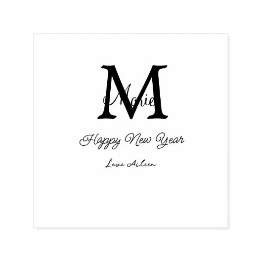 simple minimal happy new year monogram gray name  セルフインキングスタンプ (デザイン)