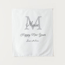simple minimal happy new year monogram gray name  タペストリー