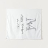 simple minimal happy new year monogram gray name  タペストリー (正面(横))