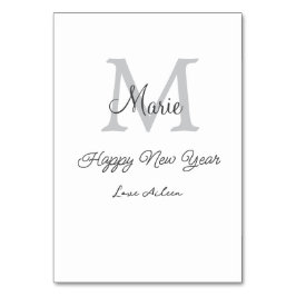 simple minimal happy new year monogram gray name  テーブルナンバー