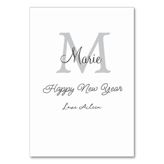 simple minimal happy new year monogram gray name  テーブルナンバー (正面)