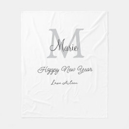 simple minimal happy new year monogram gray name  フリースブランケット