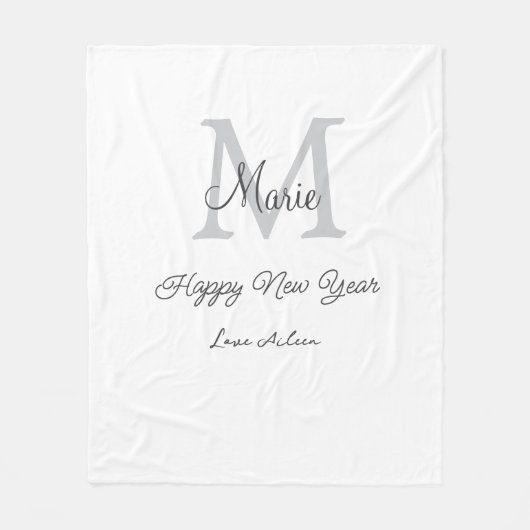 simple minimal happy new year monogram gray name  フリースブランケット (正面)