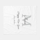 simple minimal happy new year monogram gray name  フリースブランケット (正面(横))