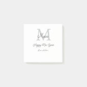 simple minimal happy new year monogram gray name  ポストイット (正面)