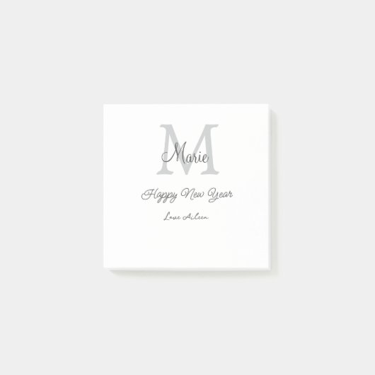 simple minimal happy new year monogram gray name  ポストイット (正面)