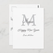 simple minimal happy new year monogram gray name  ポストカード (正面/裏面)