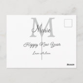 simple minimal happy new year monogram gray name  ポストカード (裏面)