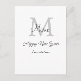 simple minimal happy new year monogram gray name  ポストカード
