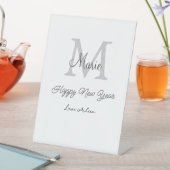simple minimal happy new year monogram gray name 台座サイン (インサイチュ)