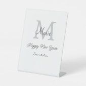 simple minimal happy new year monogram gray name  台座サイン (正面)