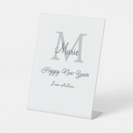 simple minimal happy new year monogram gray name  台座サイン