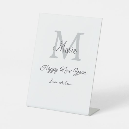 simple minimal happy new year monogram gray name 台座サイン (正面)