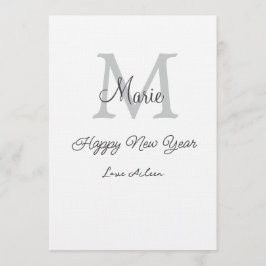 simple minimal happy new year monogram gray name  招待状