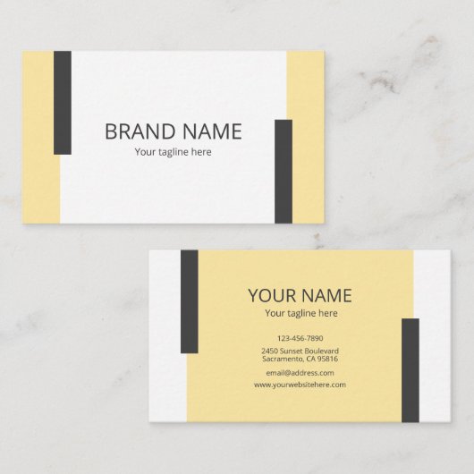 Simple Minimal Modern Yellow Black Line Frame 名刺 (正面/裏面)