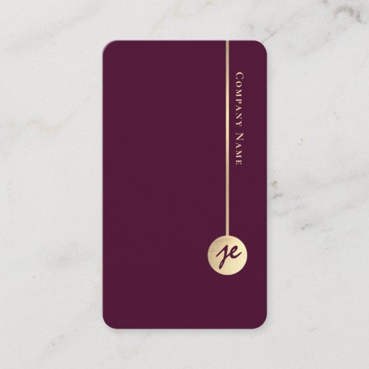 Simple Minimal Monogram Elegant Burgundy Wine Gold 名刺 (正面)