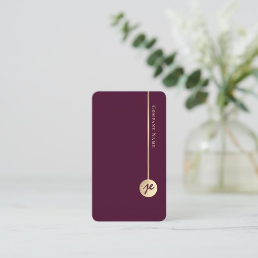 Simple Minimal Monogram Elegant Burgundy Wine Gold 名刺 (スタンド正面)
