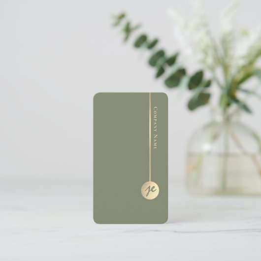 Simple Minimal Monogram Elegant Sage Green & Gold 名刺 (スタンド正面)