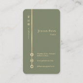 Simple Minimal Monogram Elegant Sage Green & Gold 名刺 (裏面)