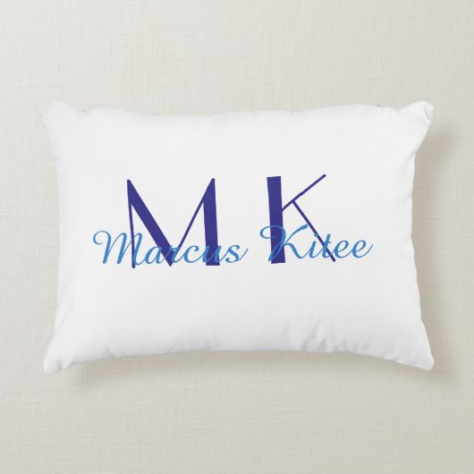 simple minimal monogram personalized name blue ret アクセントクッション (正面)