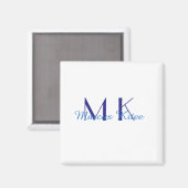 simple minimal monogram personalized name blue ret マグネット (正面/裏面)