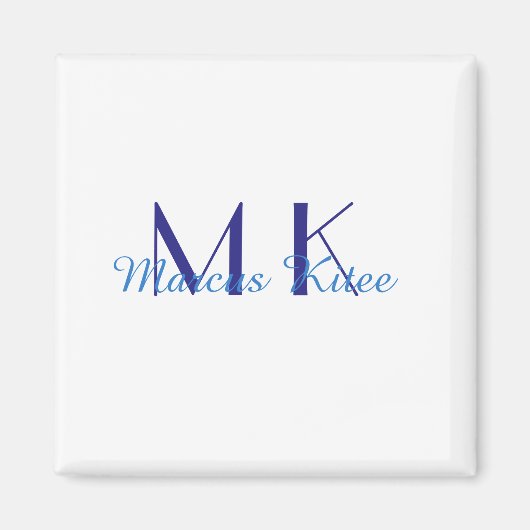 simple minimal monogram personalized name blue ret マグネット (正面)