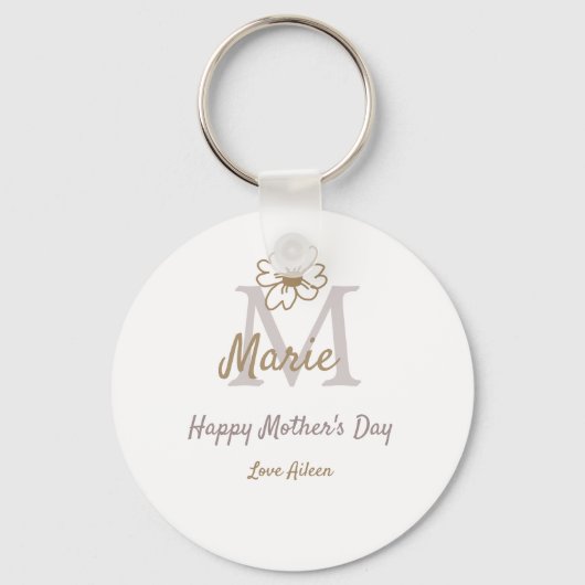 simple minimal mother's day monogram golden gray f キーホルダー (正面)