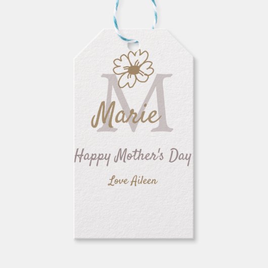 simple minimal mother's day monogram golden gray f ギフトタグ (正面)