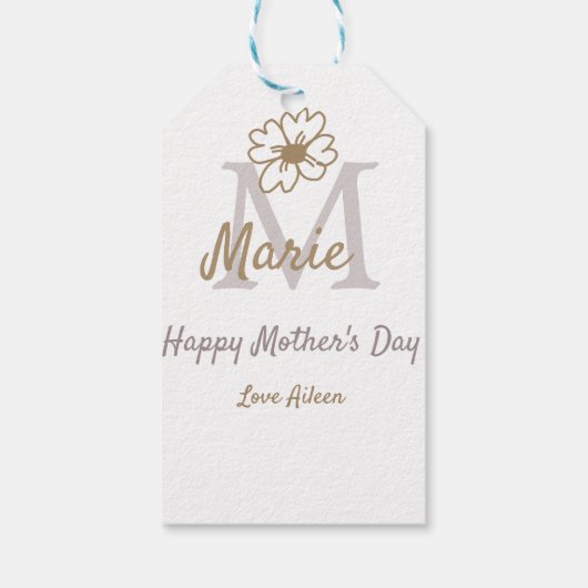 simple minimal mother's day monogram golden gray f ギフトタグ (裏面)