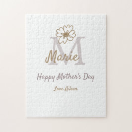 simple minimal mother's day monogram golden gray f ジグソーパズル