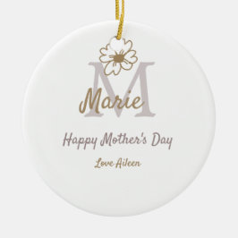 simple minimal mother's day monogram golden gray f セラミックオーナメント