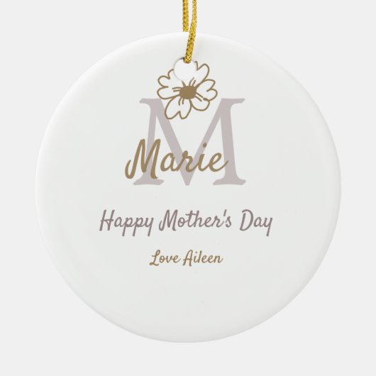 simple minimal mother's day monogram golden gray f セラミックオーナメント (正面)