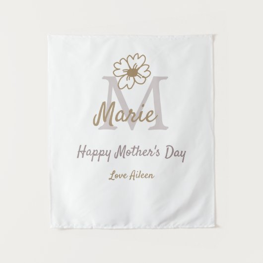 simple minimal mother's day monogram golden gray f タペストリー (正面)