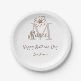 simple minimal mother's day monogram golden gray f ペーパープレート