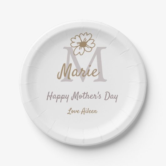 simple minimal mother's day monogram golden gray f ペーパープレート (正面)