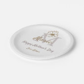 simple minimal mother's day monogram golden gray f ペーパープレート (アングル)