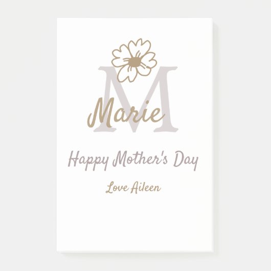 simple minimal mother's day monogram golden gray f ポストイット (正面)