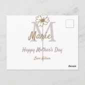 simple minimal mother's day monogram golden gray f ポストカード (裏面)