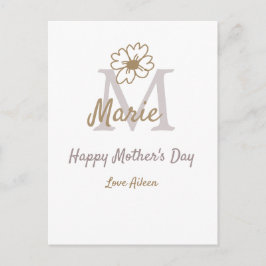 simple minimal mother's day monogram golden gray f ポストカード