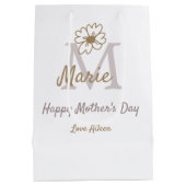 simple minimal mother's day monogram golden gray f ミディアムペーパーバッグ (裏面)