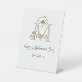 simple minimal mother's day monogram golden gray f 台座サイン